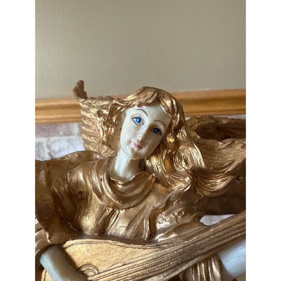 Vintage Gold Angel Figurine Playing Lute – Resin Holiday Decor, Musical Angel - Picture 2 of 16